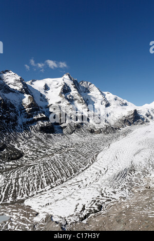 Le Grossglockner, Glacier Pasterze, vue de Kaiser-Franz-Josefs-Hoehe, Haute route alpine du Grossglockner, le Parc National du Hohe Tauern Banque D'Images