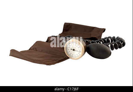 Sphygmomanomètre anéroïde avec un adulte. Banque D'Images