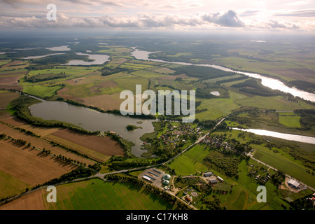 Photographie aérienne, Mueritz, rivière Elde, Sumpf Lake, Lac Kleine Mueritz, Parc National de la Müritz, Mecklenburg Lake District Banque D'Images
