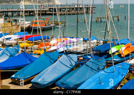 Rangées de canots et kayaks à un club de voile Banque D'Images