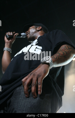 Le rappeur américain Busta Rhymes en mart 2007. Palais de glace, Saint-Pétersbourg, Russie. Banque D'Images