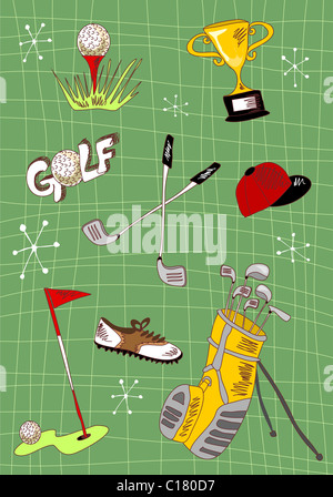 Icons set golf dessiné à la main. Vector avaliable. Banque D'Images