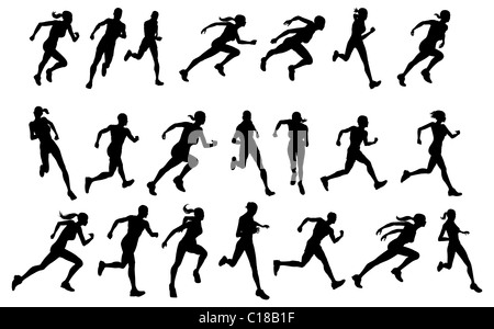 Jeu de silhouettes de athletic à coureurs, garçons et filles, de l'exécution Banque D'Images