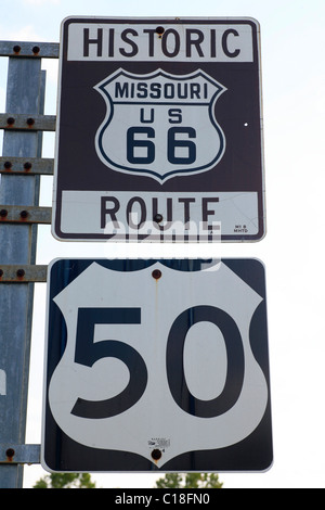 Panneaux, historic route 66 au Missouri, USA Banque D'Images