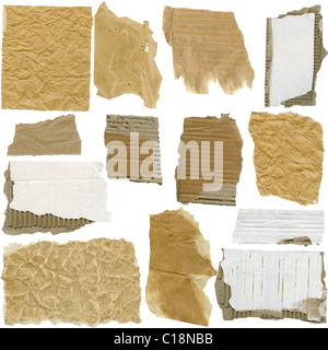 Ensemble de pièces de carton et de papier, isolated on white Banque D'Images