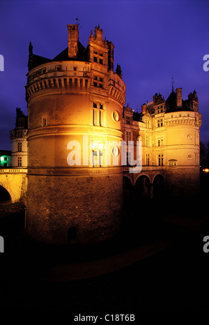 France, Sarthe, Château du Lude par nuit Banque D'Images