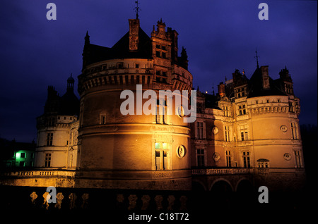 France, Sarthe, Château du Lude par nuit Banque D'Images