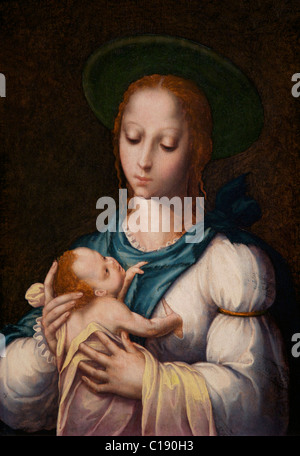 Vierge à l'enfant, par Luis de Morales, 16e siècle, l'espagnol, l'Ashmolean Museum of Art, University of Oxford, Oxfordshire, Angleterre Banque D'Images