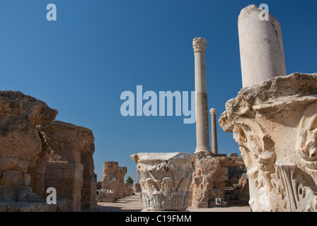 La Tunisie, Carthage, les ruines romaines, colonnes, colonne Banque D'Images