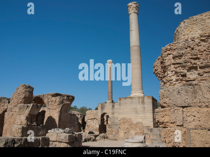 La Tunisie, Carthage, les ruines romaines, colonnes, colonne Banque D'Images