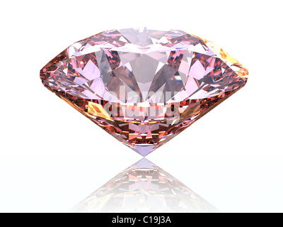 Diamant rose sur fond blanc avec la réflexion Banque D'Images