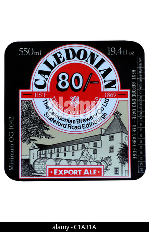 Caledonian Export Ale 80/- l'étiquette du flacon - 1986-1994. Banque D'Images