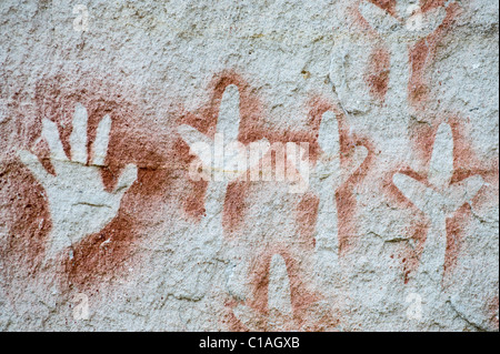 Art rupestre aborigène à la "Art Gallery" à Carnarvon Gorge Queensland Australie Banque D'Images