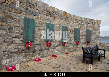 Des plaques lors de la guerre des Malouines Memorial, Stanley, Îles Falkland Banque D'Images