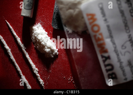 La méphédrone également connu sous le nom de 4-MMC, miaou miaou ou nourriture végétale. Un cadre juridique élevé et a maintenant été interdite Banque D'Images