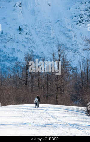 Randonneurs SUR LE SENTIER DU GLACIER BYRON Banque D'Images