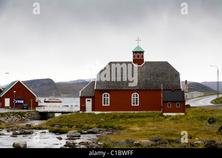 Frelserens Kirke construit en 1832, qui est connu comme l'église de Notre Sauveur. Qaqortoq (Julianehåb), le sud du Groenland Banque D'Images