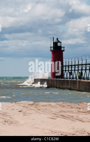 South Haven South Pier Lumière, South Haven, Michigan, USA Banque D'Images