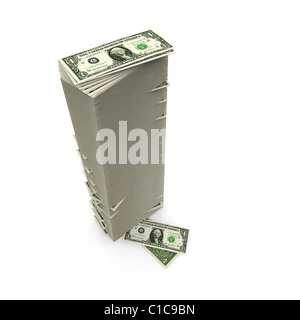 Dollar Bills on white - tall stack Banque D'Images