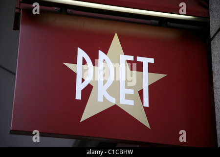 Vue générale de la gv logo pour Pret a manger ou de prêt-à-manger à Londres, en Angleterre. Banque D'Images