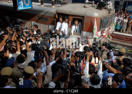 Super star de l'Inde du sud, de l'industrie de films Telugu acteur devenu politicien Chiranjeevi, président parti Rajyam Praja (PRP) Banque D'Images