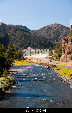 Vélo14,16,20, Sylvan Pass,Buffalo Bill State Park, forêt nationale de Shoshone & River,Cody Stampede Rodeo,,,Stade, Wyoming, USA Banque D'Images