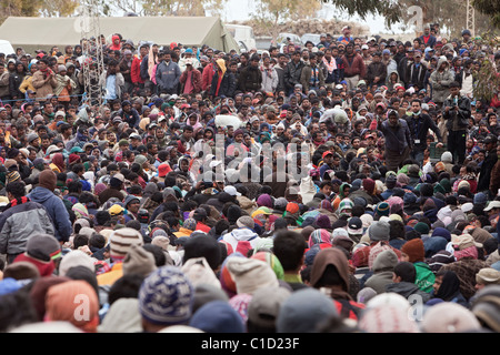 Réfugiés dans le camp de réfugiés de Shousha attendaient leur retour, documents, Ben Gardane Tunisie Banque D'Images