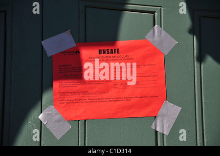 Bâtiment sans entrée 'Red stickered' à partir du tremblement de terre du 22 février 2011, Central Business District, Christchurch, Canterbury, Nouvelle-Zélande Banque D'Images