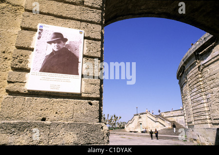 La France, Hérault, Montpellier, portrait de Jean Moulin (Seconde Guerre mondiale) résistantes au bas de l'Peyrou Banque D'Images