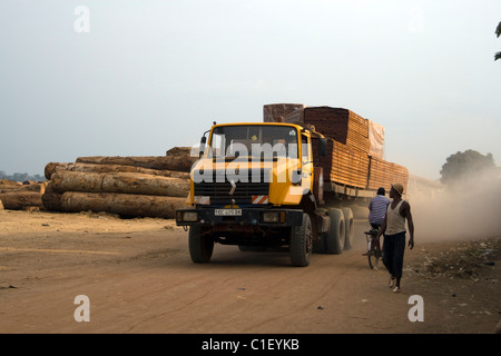 Transport de planches ,Bois,des Linkouala Betou, République du Congo Banque D'Images