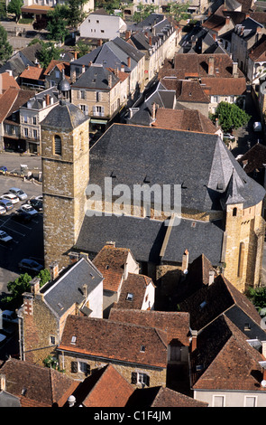 France, Dordogne, Siorac en Perigord eglise (vue aérienne) Banque D'Images