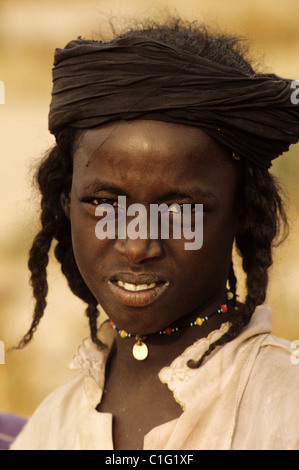 Région de Maradi, Niger, portrait de l'enfant de la tribu Peul Wodaabes Banque D'Images