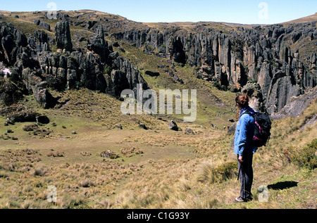 Le Pérou, le nord de la Cordillère, département de Cajamarca, site d'Cumbe-Mayo (ancien aqueduc inca) Banque D'Images