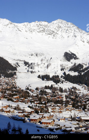 Suisse, Valais, Alpes Suisses, Verbier, le célèbre haut de gamme ski resort et village Banque D'Images