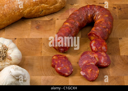 Italien savoureux pain chorizo et snack Banque D'Images