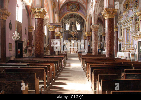 France, Alpes Maritimes, vallée de la Roya, Saorge village church Banque D'Images