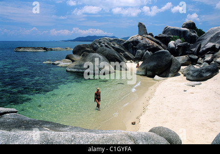 La Thaïlande, Golfe de Siam, l'Île de Ko Samui, Lamai Beach, formations rocheuses lui Votre et Hin Yai Banque D'Images