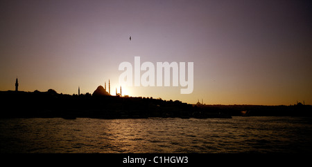 Vue sur la Corne d'Or de la mosquée Suleyman Suleiman Suleymaniye à Istanbul, en Turquie, en Asie du Moyen-Orient. Twilight Sky Ethereal Serenity Travel Banque D'Images