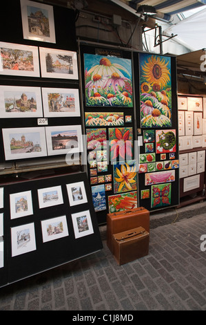 Québec, Québec, Canada.Expositions d'œuvres d'art le long de la rue du Tresor (rue Tesor), vieille ville. Banque D'Images