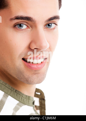 Portrait of handsome young man smiling, isolé sur fond blanc Banque D'Images