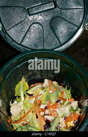 Seau en plastique et couvrir de recyclage des déchets de cuisine se termine pelures de légumes garnitures pour le compostage Banque D'Images