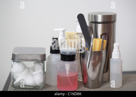 Close-up of supplies in Nail Salon, Vancouver, British Columbia, Canada Banque D'Images