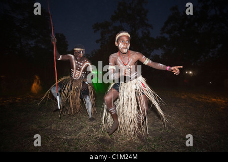 Les danseurs au Festival de danse autochtones Laura. Laura, Queensland, Australie Banque D'Images