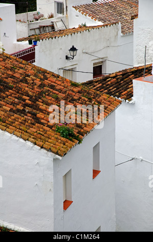 Les toits de maison dans la région de Pueblo Blanco, Casares, Province de Cadix, Andalousie, Espagne, Europe de l'Ouest. Banque D'Images