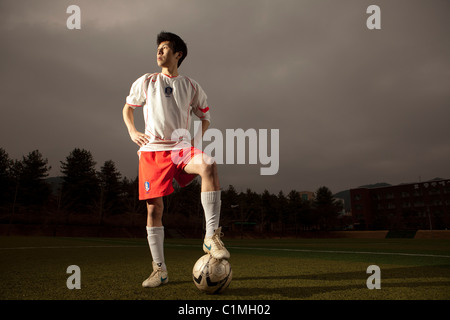 Joueur de l'équipe nationale de Corée portant jersey en Chugju Corée World, Banque D'Images