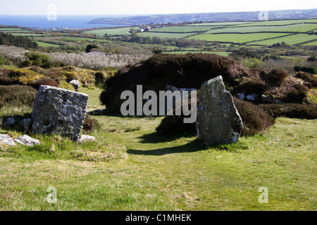 Chysauster Age du fer, l'établissement West Penwith, Cornwall, UK. Banque D'Images