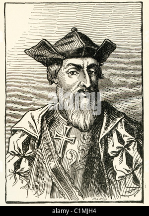 Lithographie ancienne de Vasco da Gama, l'explorateur portugais Banque D'Images