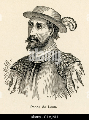 Lithographie ancienne de Juan Ponce de León (1474 - 1521), un explorateur espagnol Banque D'Images