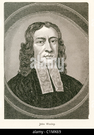 Lithographie ancienne de John Wesley, clerc de l'Église d'Angleterre et théologien chrétien Banque D'Images