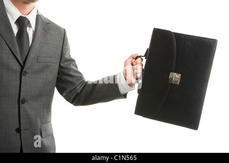 Close-up of businessman with briefcase in part isolé sur fond blanc Banque D'Images